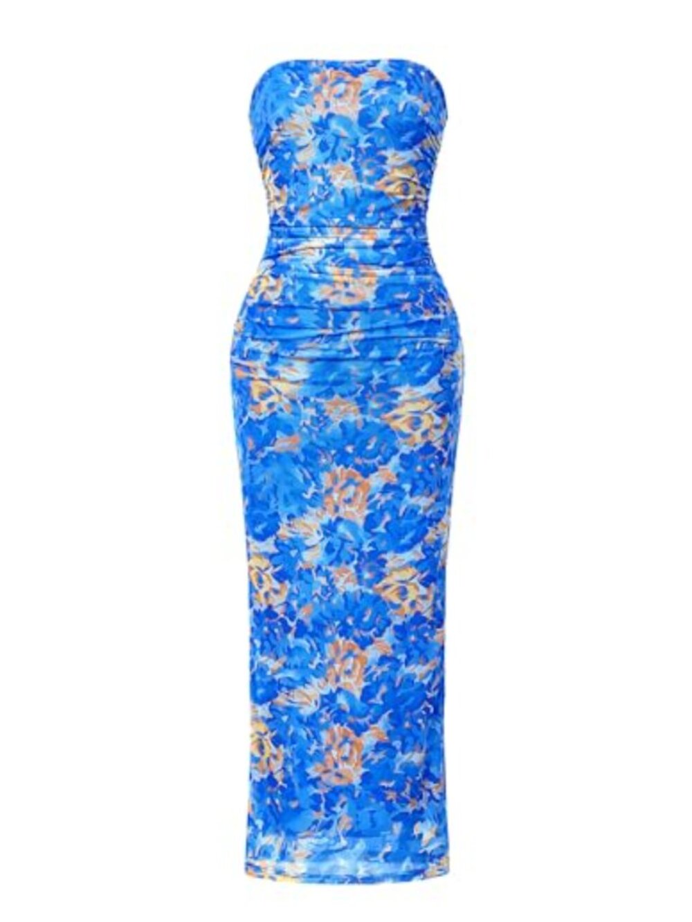 WNEEDU Mesh Bodycon Maxi Dress Strapless Tube Top Backless Party